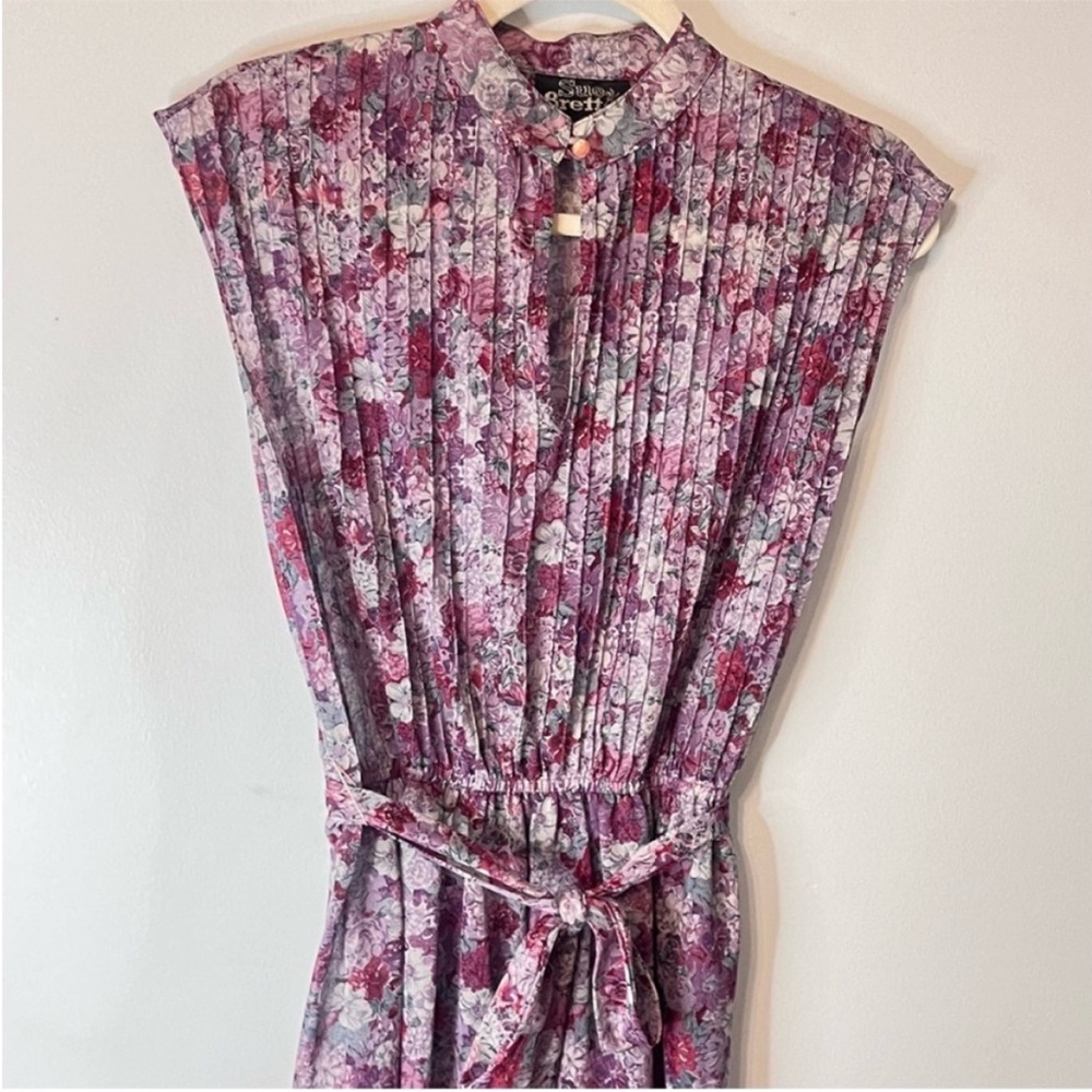 Sue Brett Vintage Cottagecore Floral Dress Size Medium Semi-Sheer Midi Dress